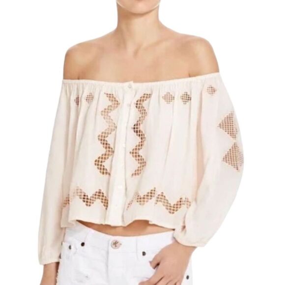 Tularosa Crochet Panel Off The Shoulder Crop Top - Picture 1 of 7